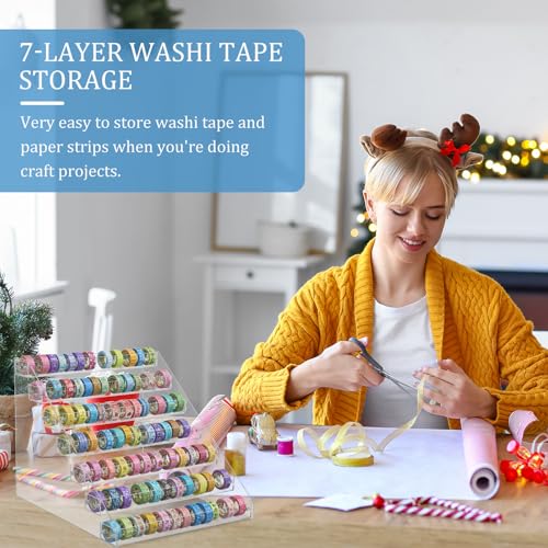 2 Pack Christmas 7 Tier Washi Tape Organizer, Clear Plastic Washi Tape Storage Rack, Assembly Storage Holder Dispenser Desk Accessories Display Caddy for Art Craft Supplies - view 6