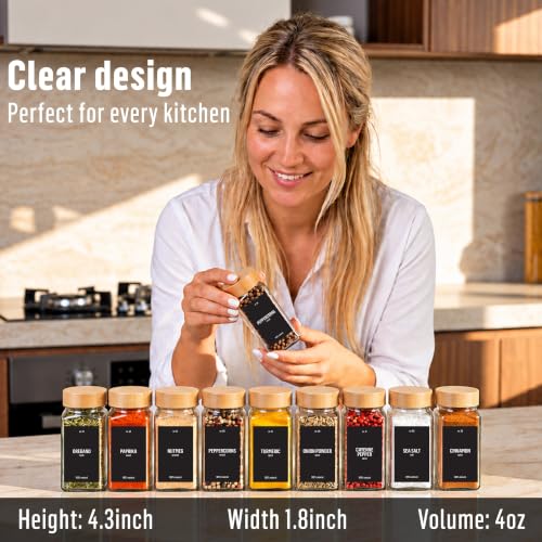 Spice Jars with Bamboo lids 36 x 4oz - Seasoning Jars +280 Labels - view 3