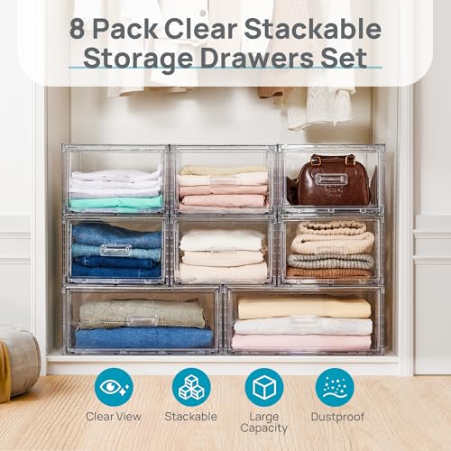 8 Pack Large & Medium Stackable Storage Drawers Set - view 3
