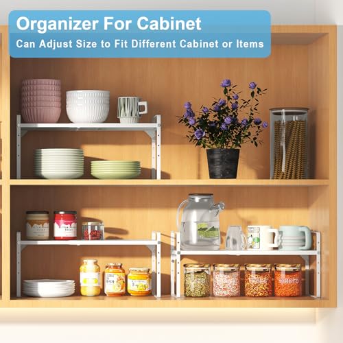 Set of 2 Expandable Cabinet Shelf Organizer, Stackable Kitchen Countertop Shelves Spice Racks, Small Storage Shelf For Cupboard Counter Tabletop, 30 LBS Heavy Duty, Adjustable, 13.8" to 21.6" Long - view 7