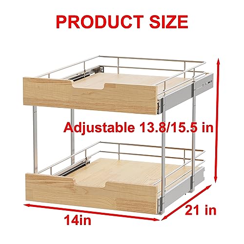 Pull Out Cabinet Organizer,Heavy-Duty Slide Out Shelf, Wood and Wire Basket, Pull Out Drawer for for Kitchen Under Sink Space, Pantry, Bathroom, 2 Tie 14 * 21 in - view 2