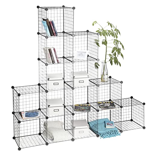 Modular Grid, 16 Compartments, Cube Shelf, Open Cabinet Storage System, DIY Metal Rack, Black, 30 x 30 cm - view 4