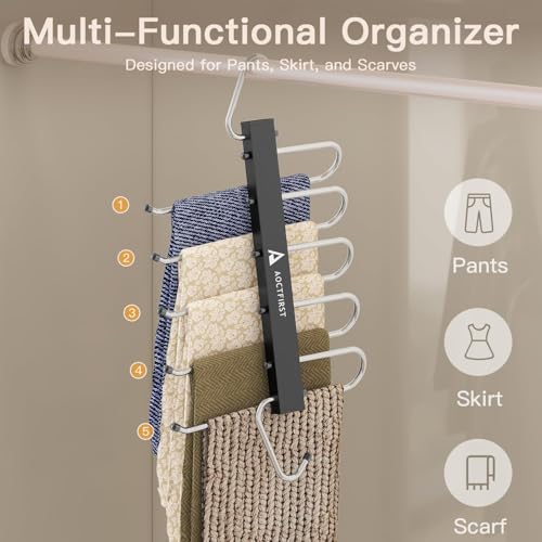 6 Pack Pants Hangers Space Saving,Closet Hanger Space Saver,Black - view 3