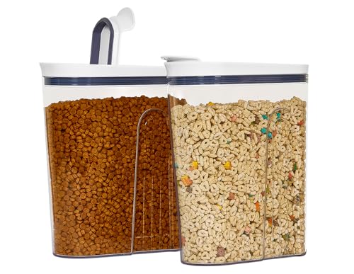 Cereal Container Storage Airtight Holds 32 oz Family Size Breakfast Box with Flip Top Lid, Stackable Acrylic Dry Food Dispenser, Protein Granola Oats Grains, Crunch Keeper (Large 4.1Qt - 2pk)