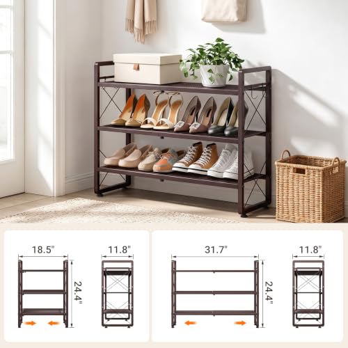 Expandable Shoe Rack for Closet, 3-Tier Metal Bronze Shoe Organizer - view 3
