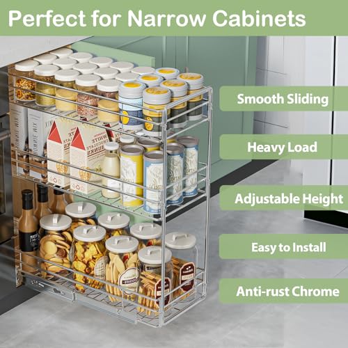 Pull Out Spice Rack Cabinet Organizer 5½" W x 20½" D, 3 Tier Heavy Duty Sliding Spice Cabinet Organization for Narrow Cabinet, Pull Out Shelves for Kitchen - view 2