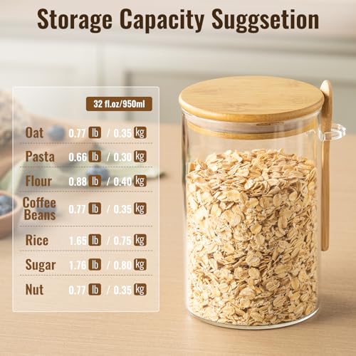 6 Pack 32oz Glass Jars with Bamboo Lids,Glass Storage Containers with Lids,Clear Airtight Food Storage Jar for Coffee,Tea,Sugar,Flour,includes 168 Pantry Labels & Spoons,3mm Thick Canisters - view 6
