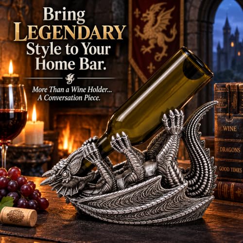 Dragon Wine Bottle Holder, Gothic Medieval Fantasy Home Bar Decor, 10 Inch - view 6