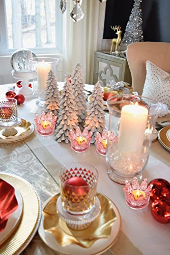 Votive Candle Holders Set of 6 Crown Glass Tealight Candle Holder for Wedding, Party and Home Decor (Pink) - view 4