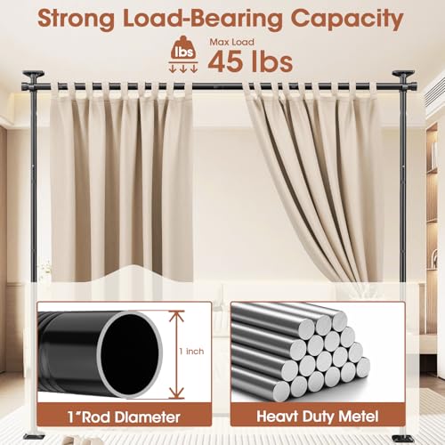 Room Divider Curtain Rod, No Drilling Room Separator for Space Partition Adjustable 4-10ft(H) 28-70inch(W) Heavy Duty Temporary Wall Divider Floor to Ceiling Tension Rod, Black - view 5