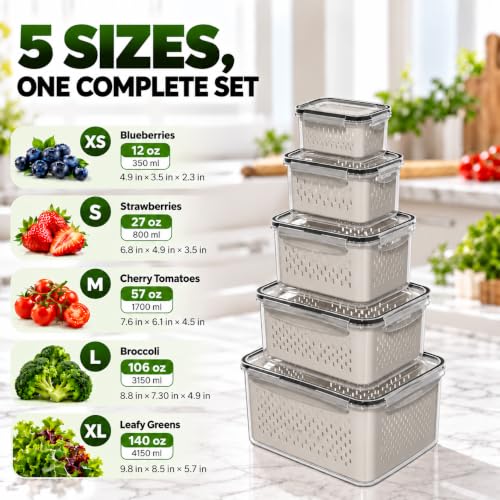 5 Pack Fruit Storage Containers for Fridge with Removable Colanders - view 2
