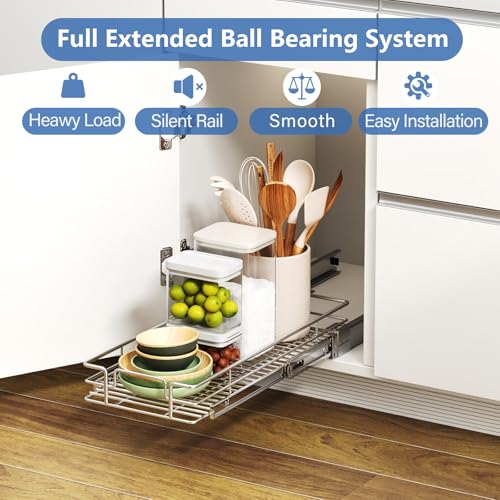 Pull Out Cabinet Organizer, Pull Out Shelves 5½" W x 21½" D, Heavy Duty Cabinet Drawers Slide Out Kitchen Organizers Storage Shelf - view 2