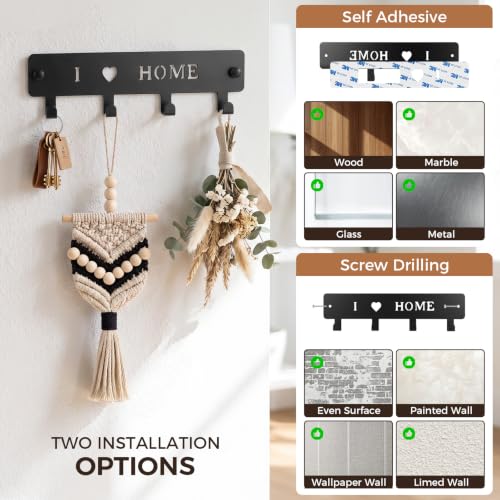 4-Hook Metal Key Holder Wall Mount with Self-Adhesive Back - view 6