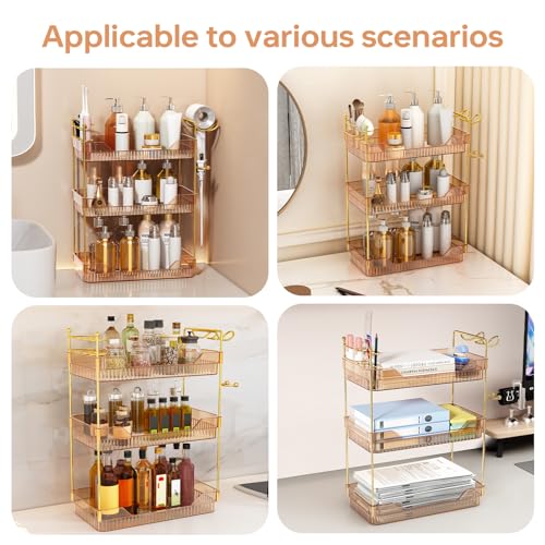 3-Tier Bathroom Countertop Organizer - Amber Acrylic Vanity Trays with Hair Dryer & Toothbrush Holder - Luxury Skincare, Perfume & Makeup Storage Rack for Countertop, Dresser & Cabinet - view 6