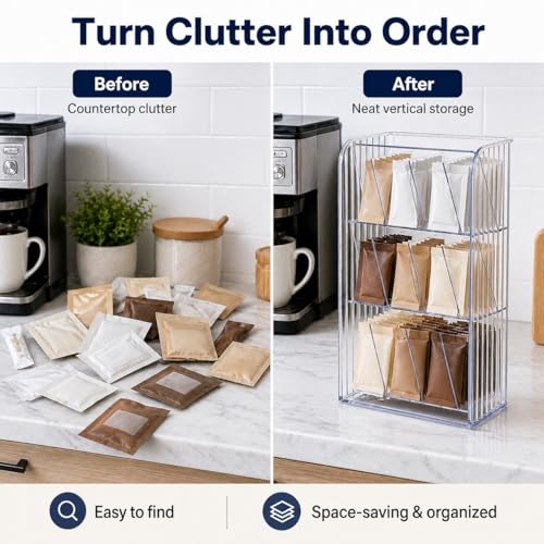 Drink Packet Organizer, 9-Compartment Water Flavor Packet Holder with Removable Dividers, Adjustable Tea Bag and Sugar Packet Storage Bin with Adhesive Stickers for Pantry, Fridge, Cabinet - view 2