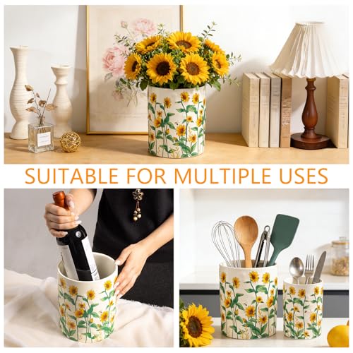 Sunflower Utensil Holder, 7.1"+5.4" Ceramic Utensil Holder for Kitchen Counter, Cooking Utensil Crocks for Countertop, Utensil Storage Container Organizer for Spoon, Sunflower Farmhouse Kitchen Decor - view 6