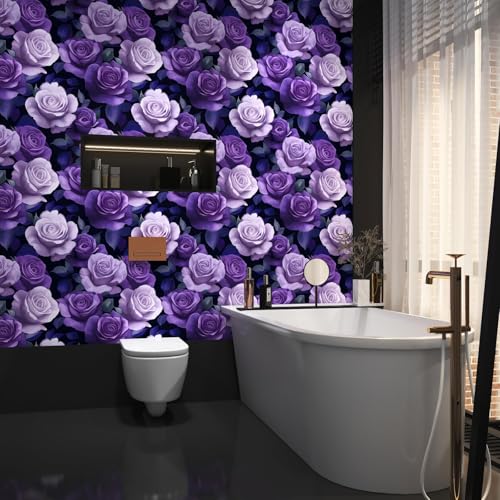 Black Dark Pruple Rose Floral Peel and Stick Wallpaper 17.5" x 118" - view 6