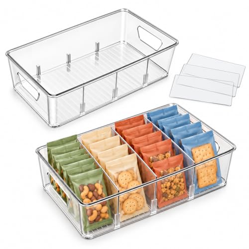 2-Pack Fridge Organizers and Storage, Snack Bins with Removable Dividers