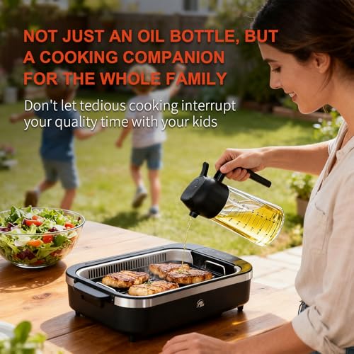 16oz/470ml Glass Olive Oil Sprayer for Cooking, 2 in 1 Olive Oil Dispenser Bottle, Food Grade Oil Mister for Kitchen Gadgets, Air Fryer Accessories, Salad & BBQ – Black - view 4