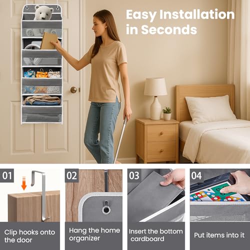 Over the Door Organizer 4 Shelves & 4 Side Pockets, Hanging Door Storage - view 5