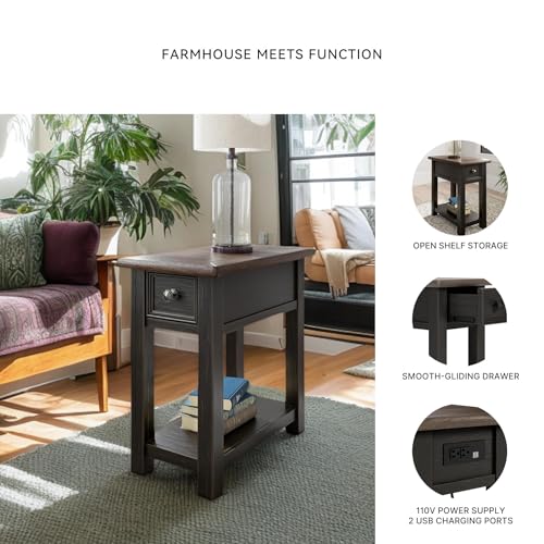 Narrow Chairside End Table with Charging Station - view 5