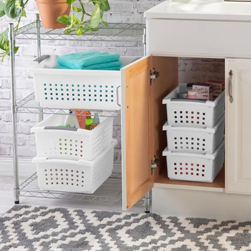 Medium Stacking Basket, Versatile Open Plastic Bin, White, 4 Pack - view 5