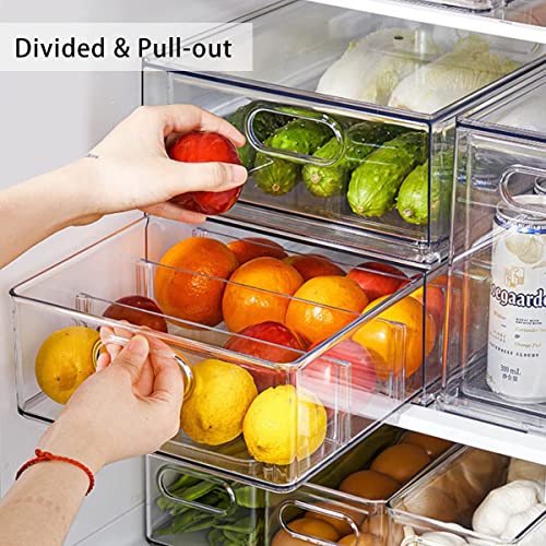 Fridge Drawer Pull Out Stackable Bins with Handle Clear Refrigerator Drawers Organizer Food Storage Container Box with Dividers Plastic Produce Saver for Pantry, Cabinet, Kitchen, Clothes（4Pack） - view 2