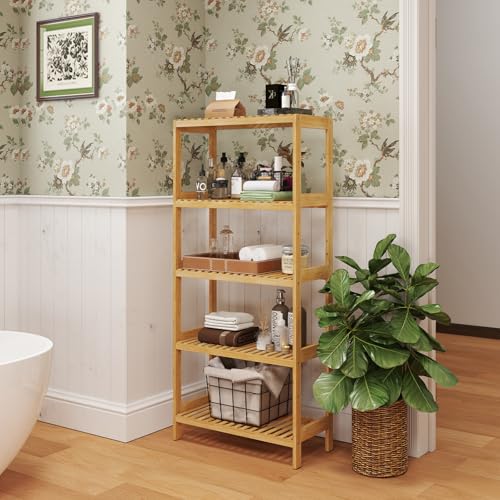 Bamboo Rack, Adjustable Bamboo Shelf, Bathroom Living Room, 5-Tier - view 2