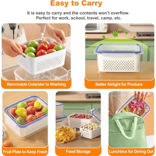 3pcs 4 in 1 Fruit Storage Containers for Fridge with Removable Colanders - view 7