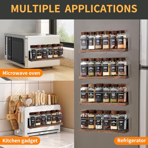 4 Pack Strong Magnetic Spice Rack Organizer for Refrigerator and Microwave Oven, Metal Fridge Shelf, Space Saver for Kitchen Organization and Storage, Black - view 4