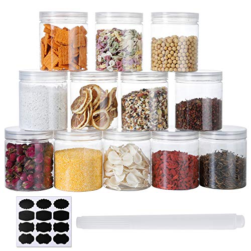 16 OZ Plastic Jars with Lids, 12 Pack Clear Plastic Slime Containers for Kitchen and Household Food Storage of Dry Goods, Creams and More,Included Extra Label and A Pen - view 3