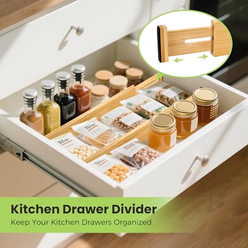 Drawer Organizer, Spring-Loaded Expandable Bamboo Dividers 4-Pack - view 4
