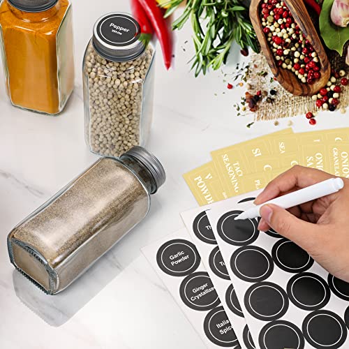 14 Pcs Glass Spice Jars with Spice Labels - 8oz Empty Square Spice Bottles - Shaker Lids and Airtight Metal Caps - Chalk Marker and Silicone Collapsible Funnel Included - view 5