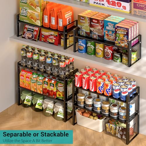2 Pack Expandable Cabinet Organizer Shelves, 88lbs High Weight Capacity, Stackable Heavy-Duty Metal Storage Rack, Adjustable Cabinet Shelf for Kitchen, Pantry, Cupboard, Under Sink, Black - view 3