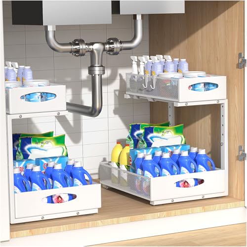 2 Pack Large Under Sink Storage Organizer, White