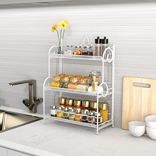 Bathroom Counter Organizer - Spice Rack Countertop 3 Tier Counter Shelf Organizer for Bathroom Kitchen Bedroom Foldable White - view 2