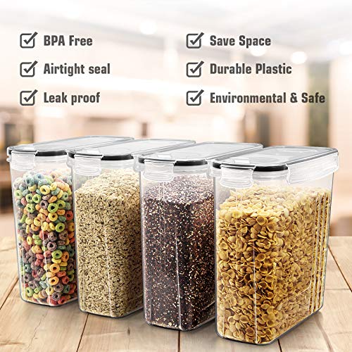 Cereal Storage Containers Set, Large BPA Free Plastic Airtight Food Storage Containers 4L for Flour, Sugar, 6 Piece Set Cereal Dispensers with 20 Labels & Marker, Black - view 2