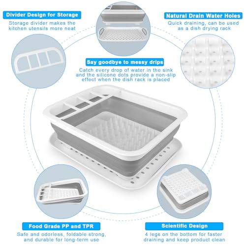 Collapsible Dish Drying Rack Portable Dish Drainers for Kitchen Counter with Drainboard, Kitchen Sink Organizer Basket RV Accessories Camper Storage and Organization Dish Rack Over Sink Drying Rack - view 4