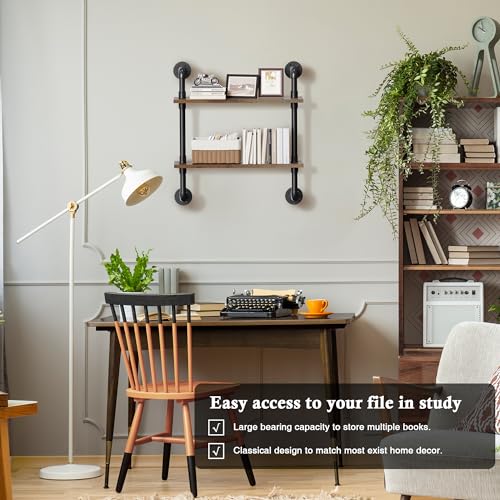 2 Tier Rustic Floating Shelves Industrial Pipe Floating Shelf - view 4