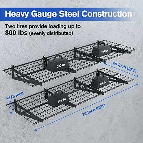 2-Pack 2x6FT Metal Wall Shelving, 72” x 24”, 800lbs Load, 1 Set - view 2