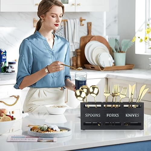 Wooden Silverware Caddy for Party Cutlery Utensil Holder Organizer Counter - view 3