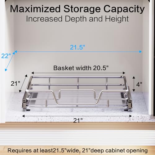 Kitchen Cabinet Pull Out Shelf and Drawer Organizer Slide Out Pantry Storaqe Basket in Multiple Sizes (21" W x 21" D,1 Tier) - view 2