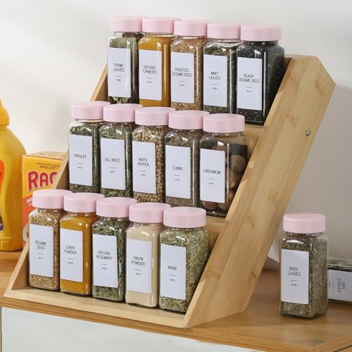 24 Glass Spice Jars with Labels, Spice Jar Set, 4oz Seasoning Containers, Spice Containers with Pink Airtight Lids and Shaker Lids, Square Empty Spice Bottles, 492 Labels, 1 Funnel - view 5