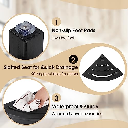 HDPE Corner Shower Stool,Shower Bench Seat with Storage Shelf for Shaving Legs Plastic Spa Bath Step Foot Rest for Bathroom Small Place (Black) - view 4