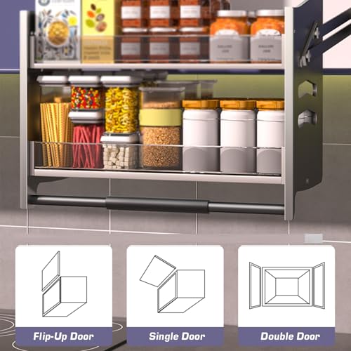 2-Tier Pull Out Kitchen Organizer - Heavy Duty Aluminum Alloy Shelf, 30KG Capacity, Space-Saving Storage Solution for 400mm Cabinets, Easy Access Kitchen Storage System - view 6