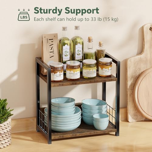 Countertop Shelf Organizer, 2 Tier Kitchen Spice Rack, Coffee Bar Station Storage, for Kitchen Cabinet Bathroom Living Room, Brown, M - view 4