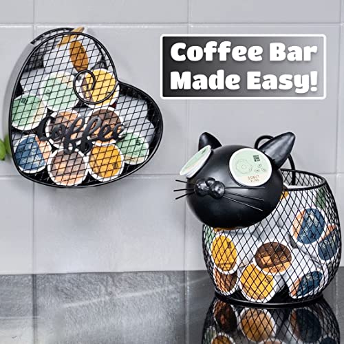 Cat Coffee Pod Holder Basket – Compatible K-Cup Organizer for Countertop Coffee Bar – Cute Kitchen Metal Décor Storage for Keurig Pods, Creamers & Capsules (Black Cat) - view 5