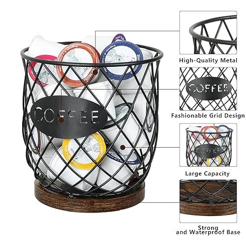 K Cup Holder Organizer, Sturdy Coffee Pod Holder Organizer, 35 Kcup Large Capacity Storage Basket for Kitchen Counter and Office Desktop (Circular Grid) - view 5