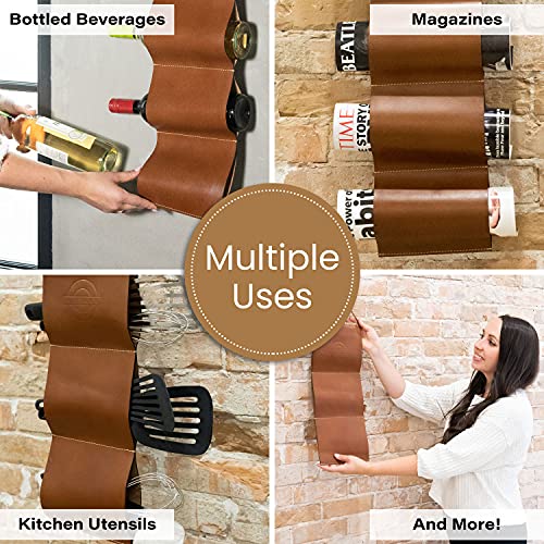Small Leather Wall Wine Rack - 3 Bottle Holder, Space Saving, Wine Gifts - view 5