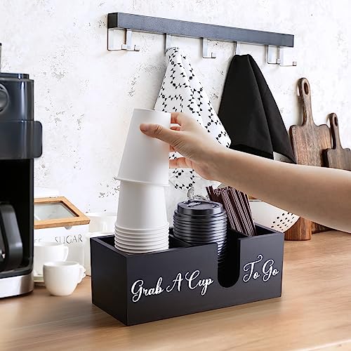 Coffee Cup Holder for Countertop - Wood Coffee Bar Accessories and Organizer - Coffe Station Organizer for Cup Lid Stirrers Pod - view 3